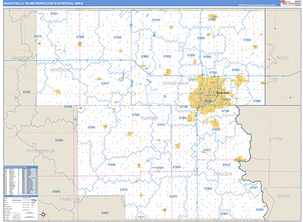 Sioux Falls Metro Area Wall Map Basic Style
